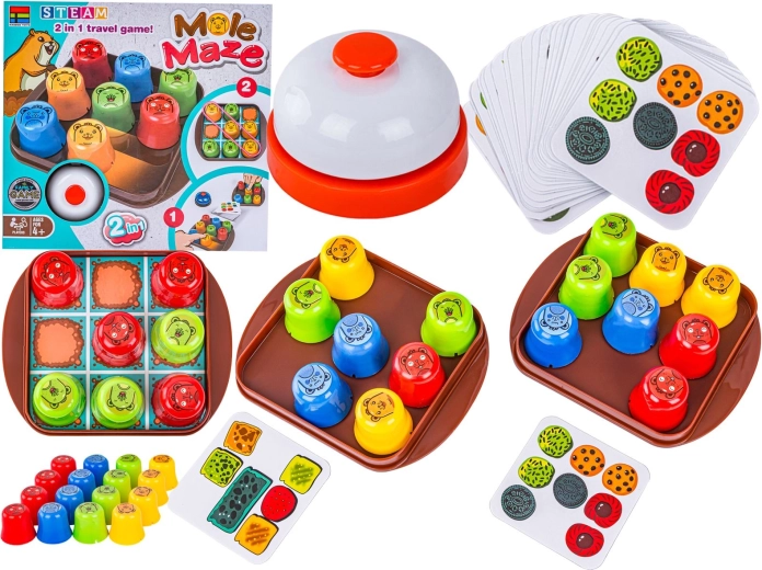 Edukativní logická hra Mole maze 2v1 rychlé kelímky a piškvorky