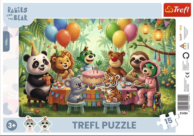 Puzzle Treflíci a medvídek: roztomilá mláďátka 15 dílků