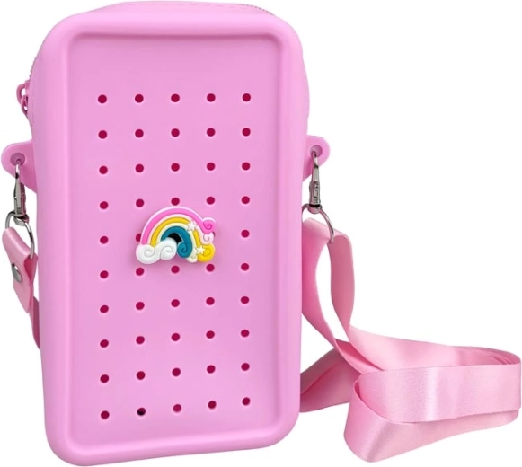 Gifty silikonová crossbody taštička růžová s ozdobným pinem