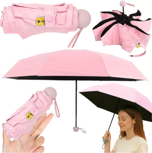 Skládací kapesní deštník s UV ochranou UPF 50+, růžový, 90 cm
