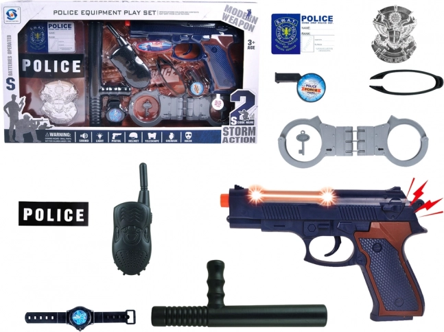 Velká policejní sada s pistolí, zvukem a odznakem