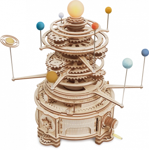 Dřevěný mechanický model sluneční soustavy ROKR Orrery 3D puzzle