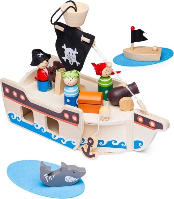 Dřevěná pirátská loď s příslušenstvím od Bigjigs Toys