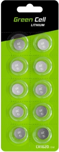 Knoflíkové lithiové baterie CR1620 3V 70 mAh – 10 ks GREEN CELL