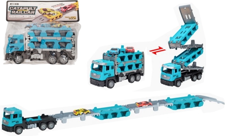 Přepravník aut s rozkládací dráhou – sada nákladního auta a 2 autíček