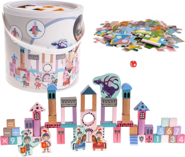 Dřevěná stavebnice hrad s rytíři pro děti 3+