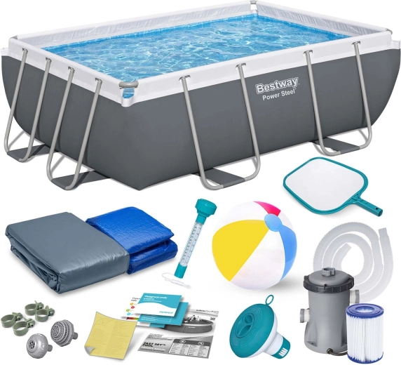Zahradní obdélníkový bazén s kovovým rámem 282 × 196 × 84 cm set 16v1 BESTWAY