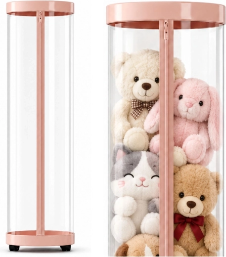 Růžový otočný organizér na plyšáky a hračky s LED osvětlením, 126 cm