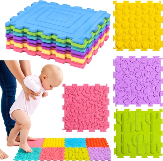Senzorické silikonové puzzle – masážní a senzorická podložka 12 ks (25 × 25 cm)