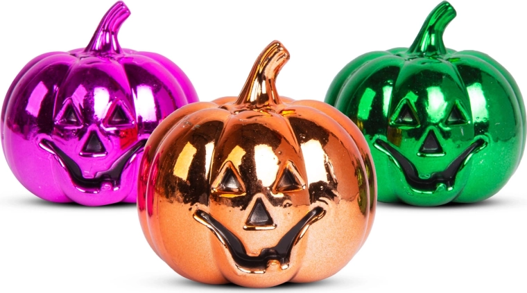 Halloweenská lesklá dekorace dýně, 6 cm, 3 ks