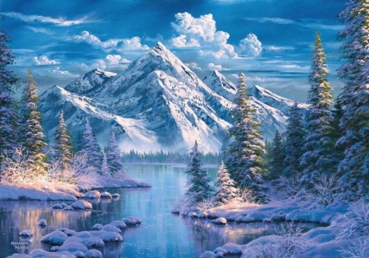 Diamantové malování Řeka v horském údolí 30 × 40 cm