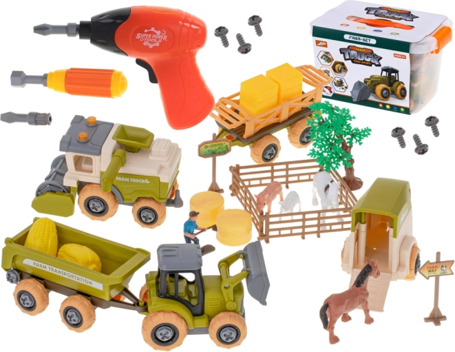 Farma pro děti – rozebíratelný traktor, kombajn a zvířata s aku vrtačkou