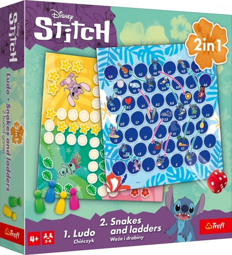 Rodinná stolní hra 2v1 Člověče, nezlob se a Hadi a žebříky Lilo & Stitch od Trefl