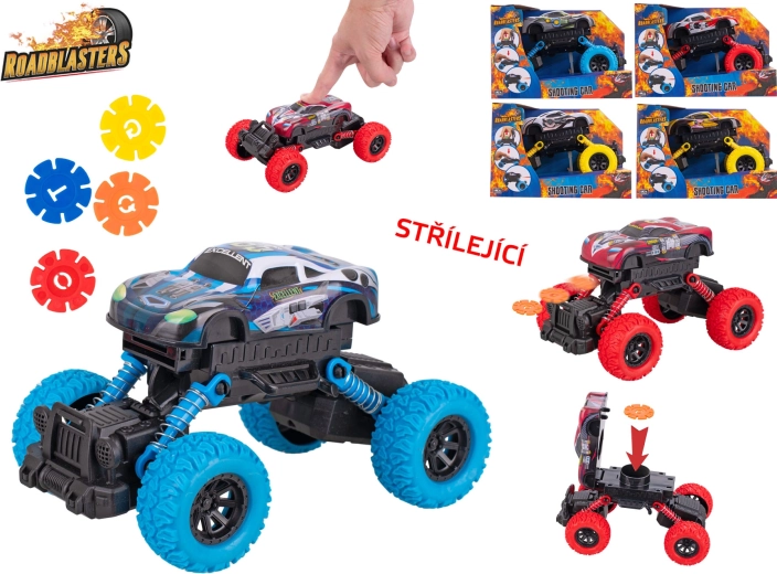 Roadblasters auto s velkými koly – kovový model 17 cm se setrvačníkem a střelbou disků
