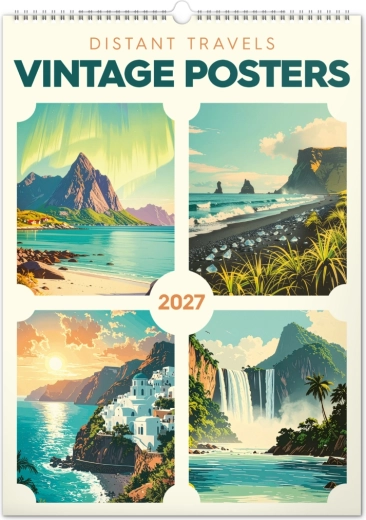 Notique nástěnný kalendář Vintage plakáty – daleké kraje 2027 (33 × 46 cm)