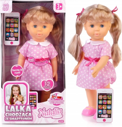Chodící panenka NATALIA se smartphonem 41 cm