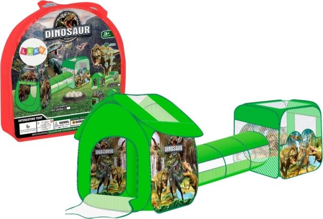Dětské hřiště 3v1 – stan s tunelem a suchým bazénem s motivem dinosaurů
