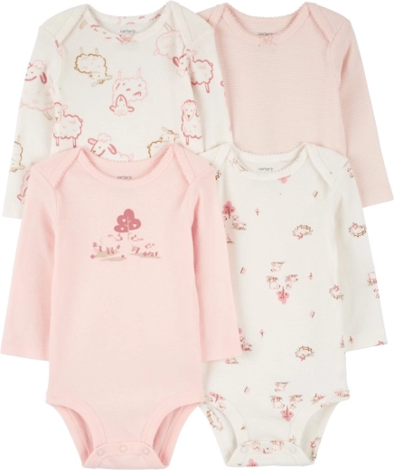 Carter’s dívčí body s dlouhým rukávem Pink/Ivory, sada 4 ks, vel. 56