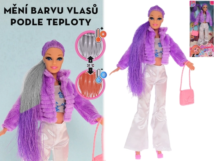 Módní panenka s měnící barvou vlasů 29 cm