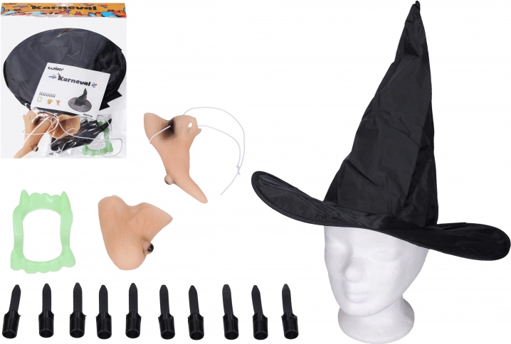 Čarodějnický kostýmní set s kloboukem a doplňky