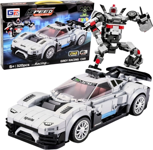 Stavebnice 2v1 závodní auto a robot, 320 dílků, bílá
