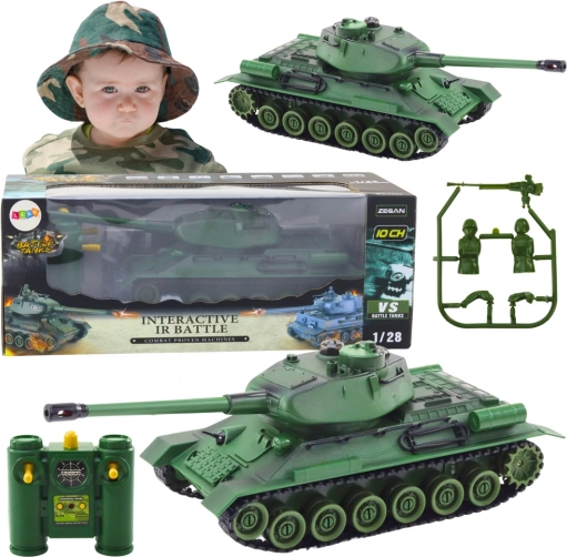 Zelený RC vojenský tank s otočnou věží 1:28