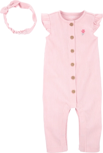 Carter’s dívčí set: overal bez rukávů na zip a čelenka, růžový