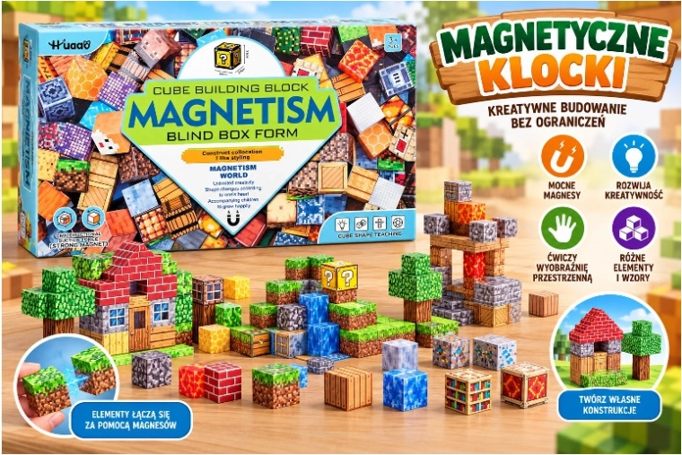 Magnetické stavební kostky s pixelovými motivy