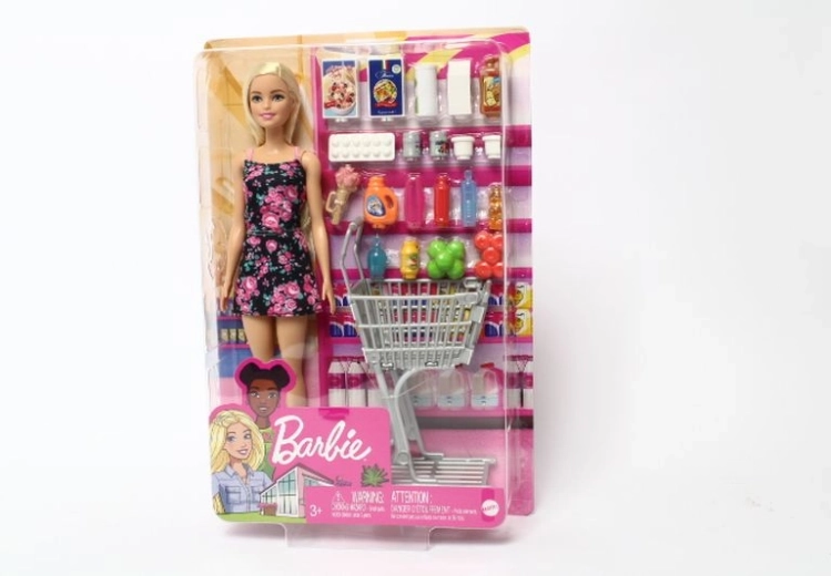 Barbie lalka na nákupech s vozíkem a doplňky