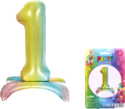 Nafukovací balón ve tvaru číslice 1 duha 80 cm