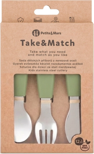 Petite&Mars sada dětských příborů z nerezové oceli Take&Match sweet pea 12m+