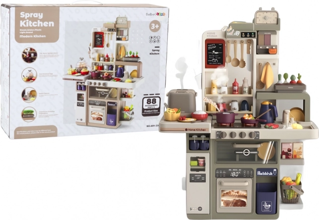 Dětská kuchyňka se světly, zvuky a párou, 88 dílů