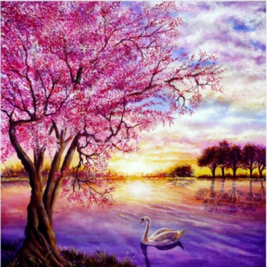 Diamond painting mozaika – západ slunce nad jezerem 30 × 30 cm