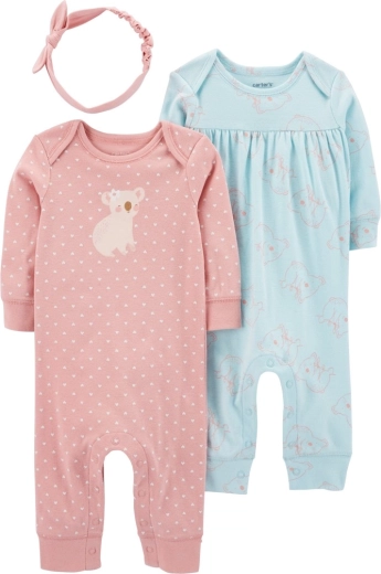 Carter’s dívčí 3dílný set: 2 overaly a čelenka Pink & Mint, vel. 56
