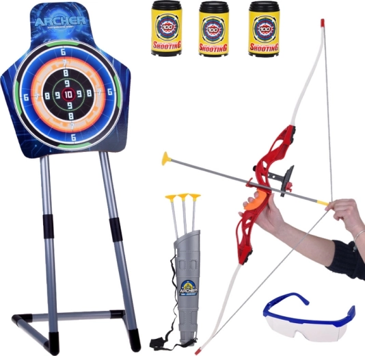 Dětský lukostřelecký set Archer s terčem, přísavkovými šípy a plechovkami