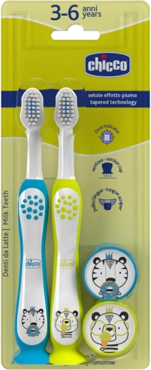 Chicco dětské zubní kartáčky Tiger & Panda 3–6 let, 2 ks