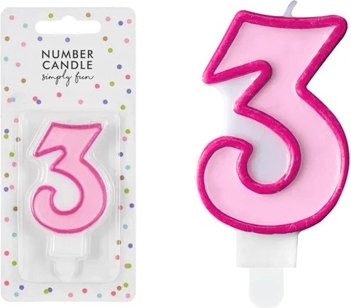 Narozeninová svíčka číslice 3 růžová 7 cm - 1 kus