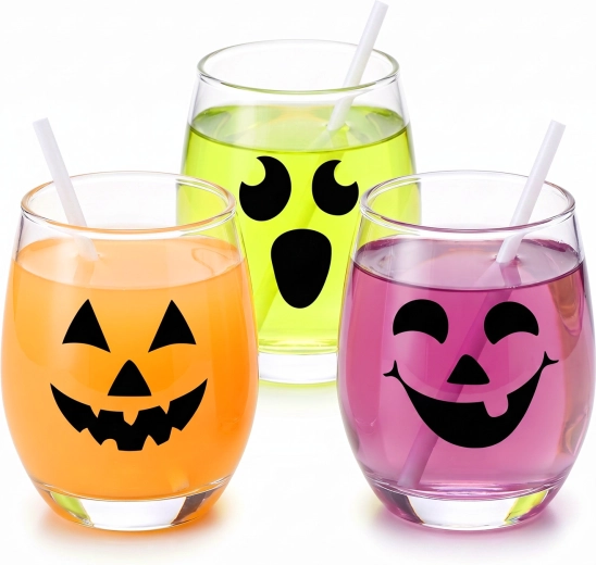 Sada elektrostatických halloweenských nálepek s černými dýňovými obličeji, 16 ks