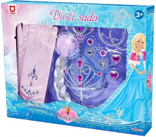 Dětská princeznovská sada s rukavicemi a copem, růžová
