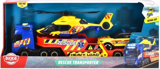 Dickie Toys SOS záchranný transportér Volvo s helikoptérou a SUV 40 cm