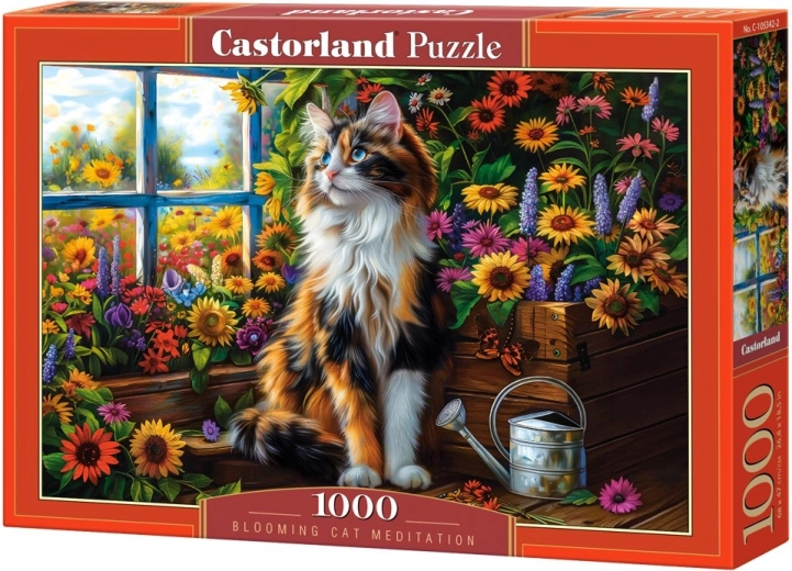 Puzzle 1000 dílků kočka mezi květinami
