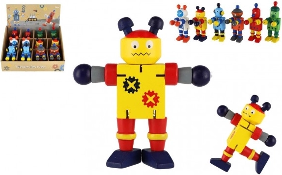 Dřevěný robot 12 cm – sada 6 barevných druhů