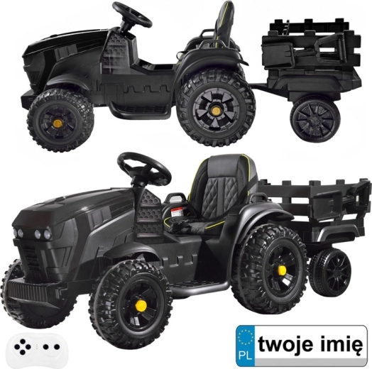 Dětský traktor na akumulátor s přívěsem – Černá