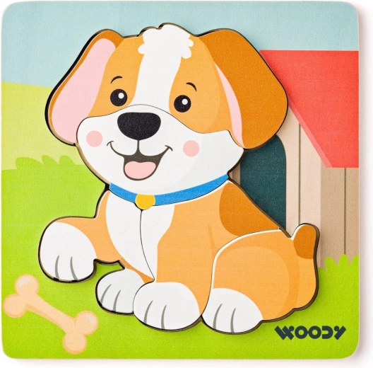 Woody baby vkládací dřevěné puzzle pejsek na desce (5 dílků) - 1 kus