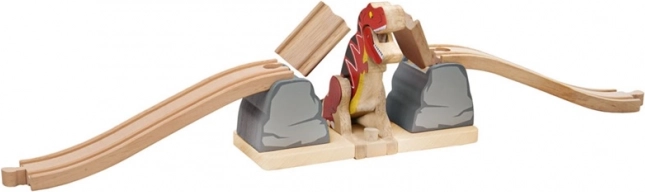 Dřevěný most s T. rexem pro vláčkodráhu BIGJIGS RAIL