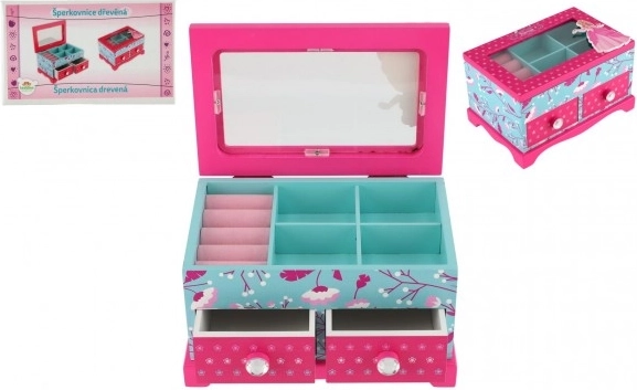 Dřevěná šperkovnice Princess s 2 zásuvkami a zrcadlem