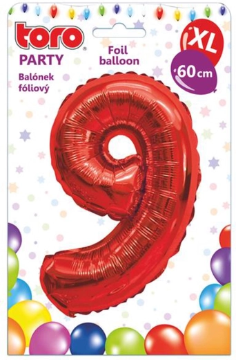 Fóliový balónek TORO XL číslice 9, 60 cm, červený