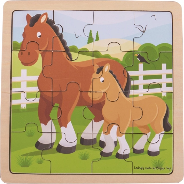 Dřevěné rámové puzzle Kůň s hříbátkem – BIGJIGS TOYS