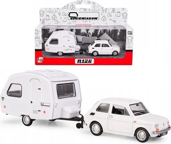 Fiat 126p s karavanem Niewiadów N126, bílý, model 1:43