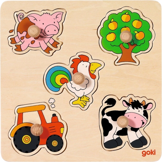 Vkládací dřevěné puzzle na desce venkov